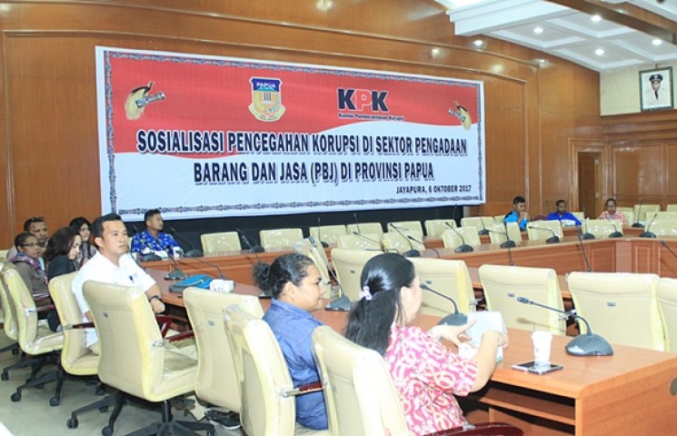 Sosialisas pencegahan korupsi di sektor pengadaan barang jasa Pbj di Provinsi Papua